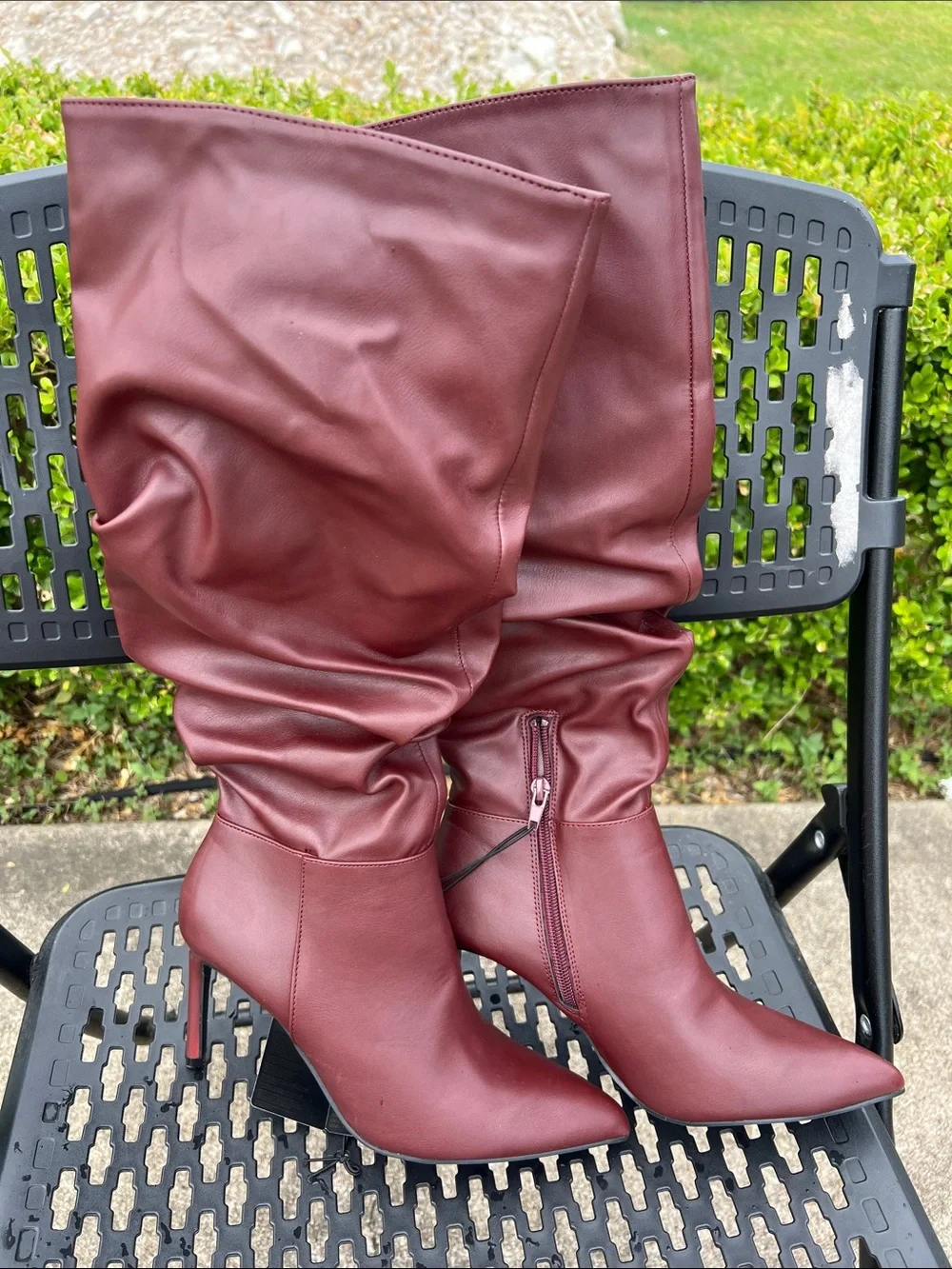 Forever 21 Burgundy Slouchy Over-the-Knee Pointed Toe Boots